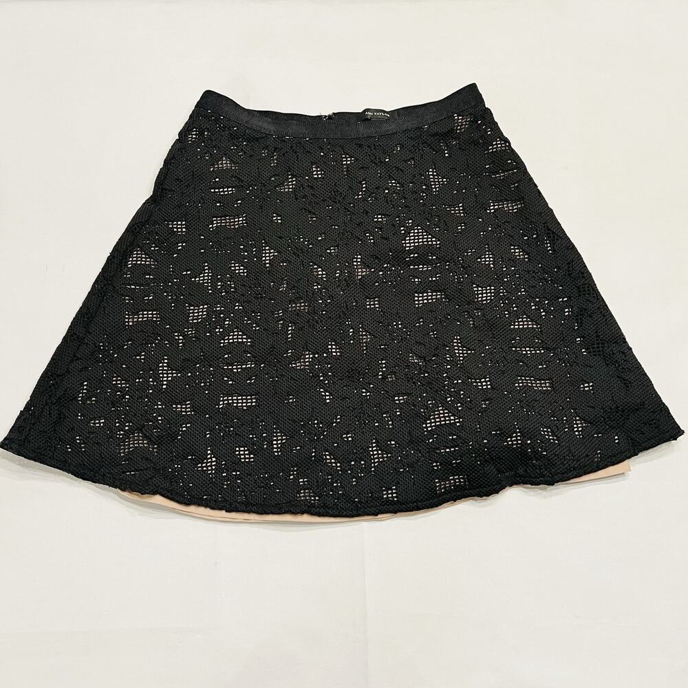 Ann Taylor Skirt2 Black Beige Floral Lace Flounce A Line High Waist (A0132)